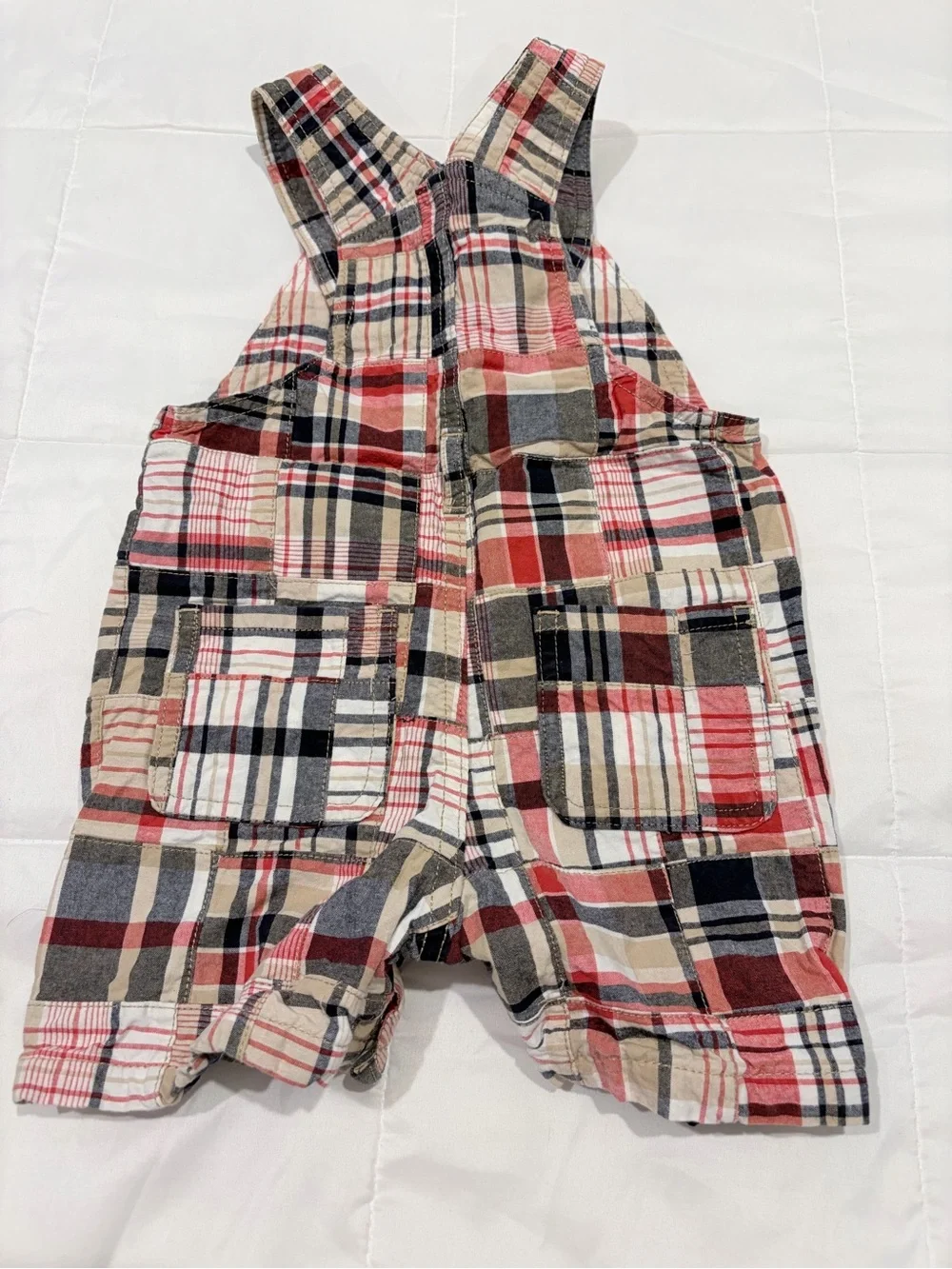 Gymboree Plaid Baby Overalls in Red, Navy & Cream